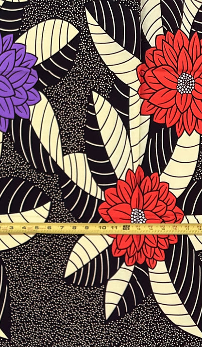 African Print Fabric/ Ankara - Brown, Beige, Orange, Purple "Tea At Falomo" Design, 1 Yard
