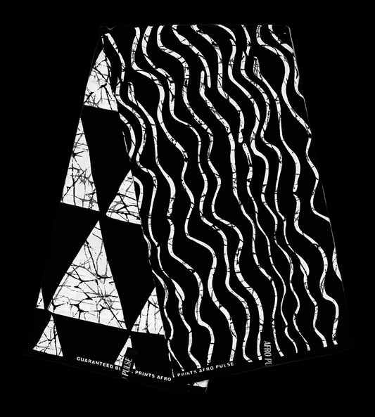 African Print Fabric/ Ankara - Black, White 'Off Script', Per Yard or Wholesale