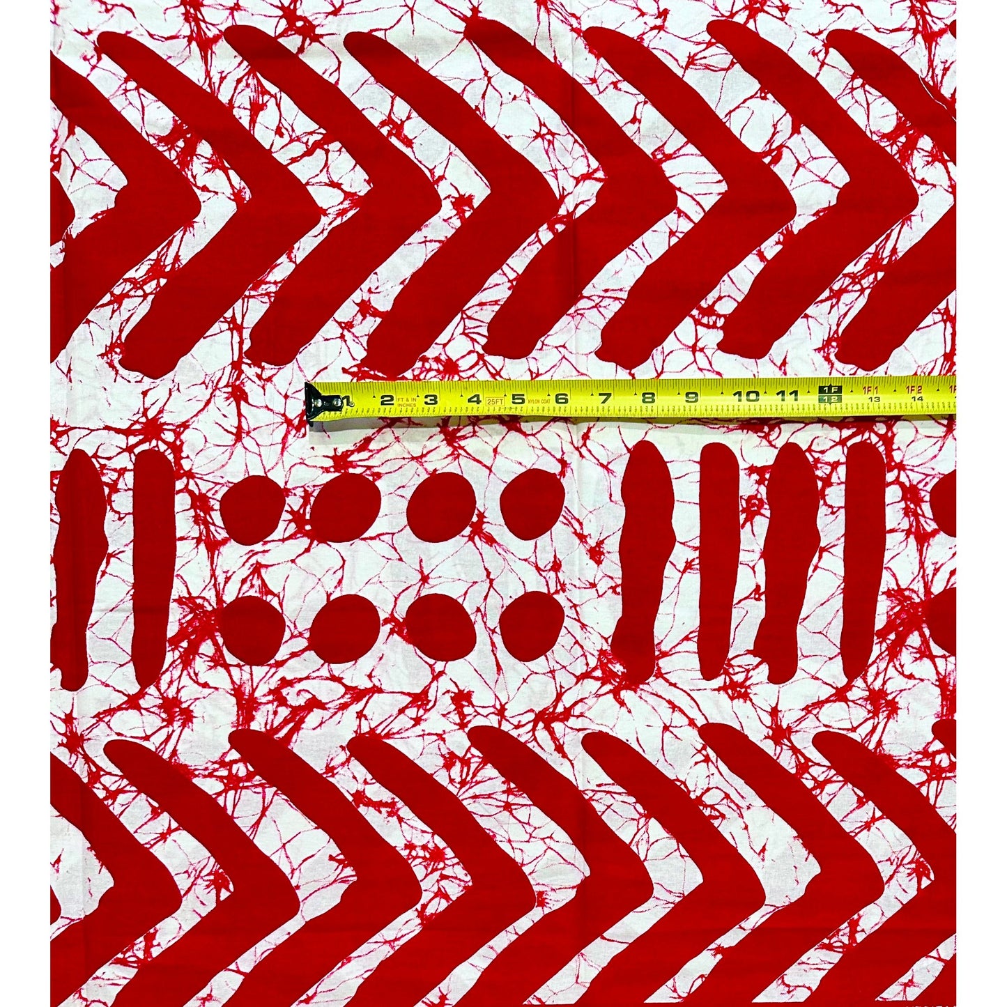 African Print Fabric/ Ankara - White, Red 'Zulu Mark', YARD or WHOLESALE