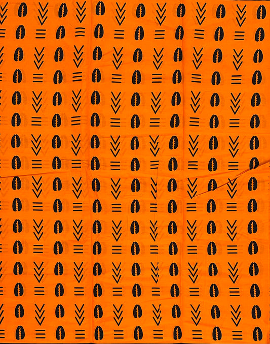 African Print Fabric/ Ankara - Orange, Black 'Ancestral Ties', Per Yard or Wholesale