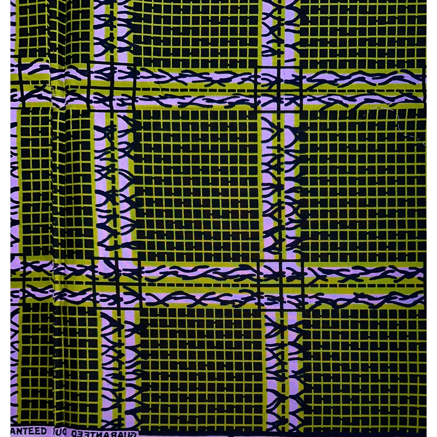 African Print Fabric/ Ankara - Green, Purple 'Ola Grid' Design, YARD