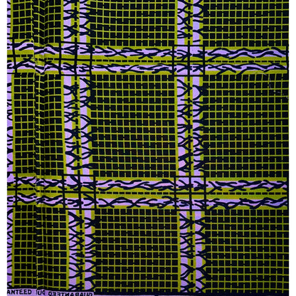 African Print Fabric/ Ankara - Green, Purple 'Ola Grid' Design, YARD