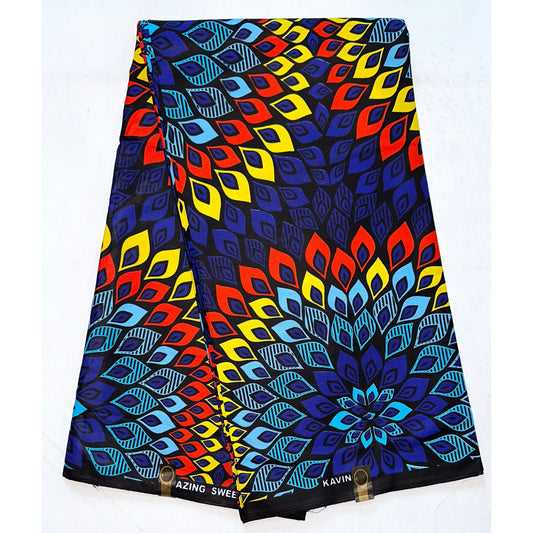 African Print Fabric/ Ankara - Blue, Dark Orange, Yellow 'Djeneba Radiance', YARD or WHOLESALE