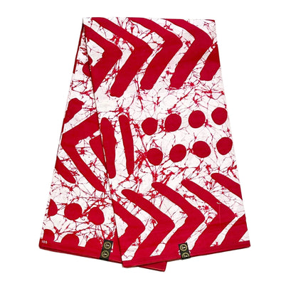 African Print Fabric/ Ankara - White, Red 'Zulu Mark', YARD or WHOLESALE