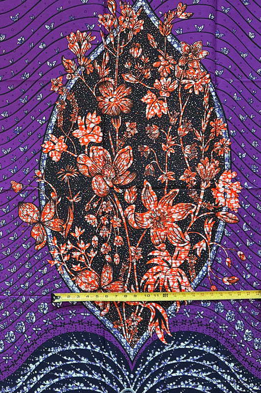 African Print Fabric/ Ankara - Purple, Brown, Black "Alẹ́ Ọgba" Design, Yard