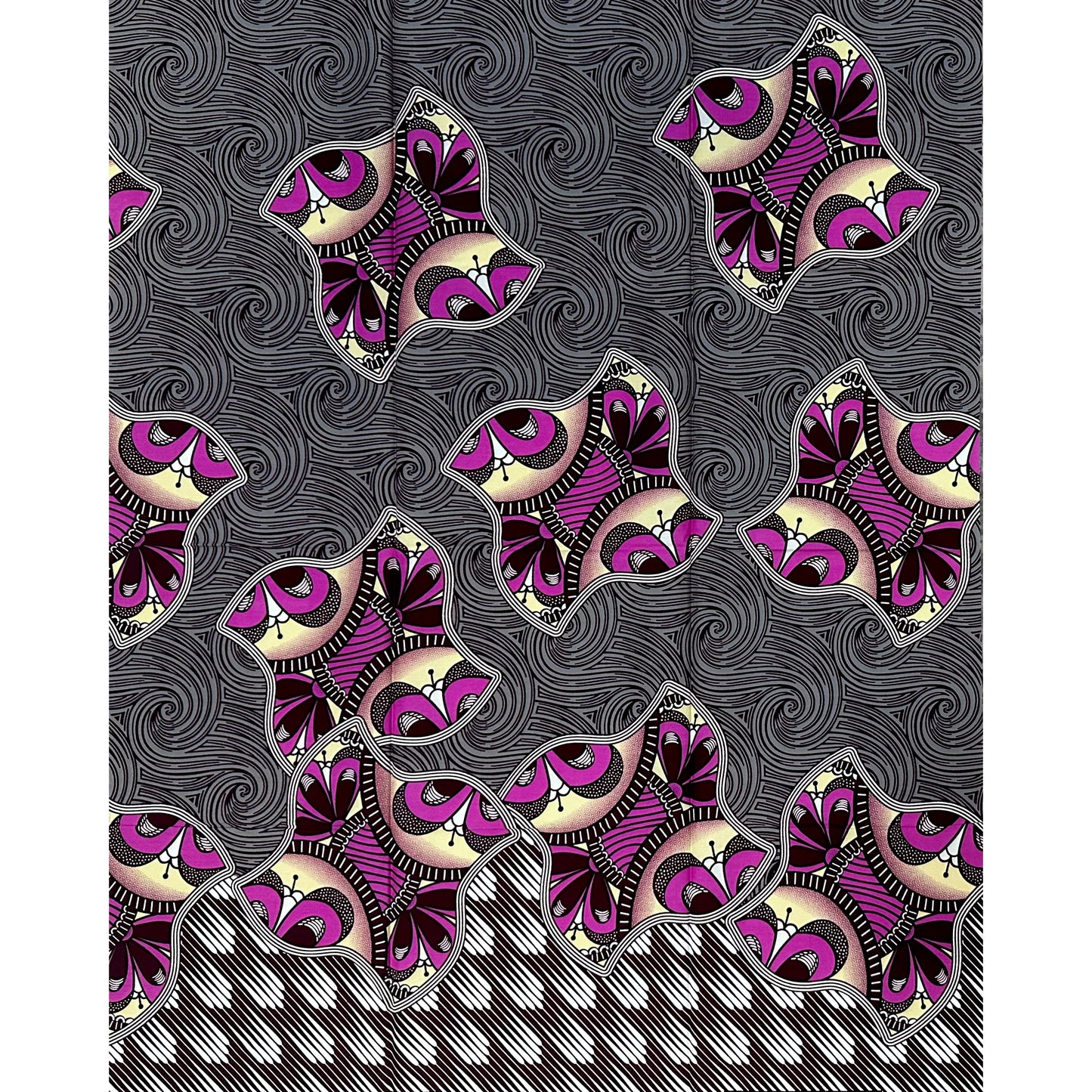 African Print Fabric/ Ankara - Purple, Gray, Cream ‘Abeni Wings' Design, 1 YARD