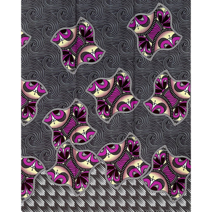 African Print Fabric/ Ankara - Purple, Gray, Cream ‘Abeni Wings' Design, 1 YARD