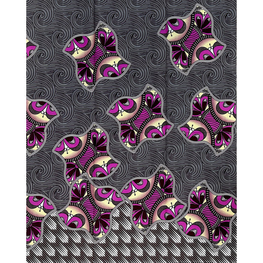 African Print Fabric/ Ankara - Purple, Gray, Cream ‘Abeni Wings' Design, 1 YARD