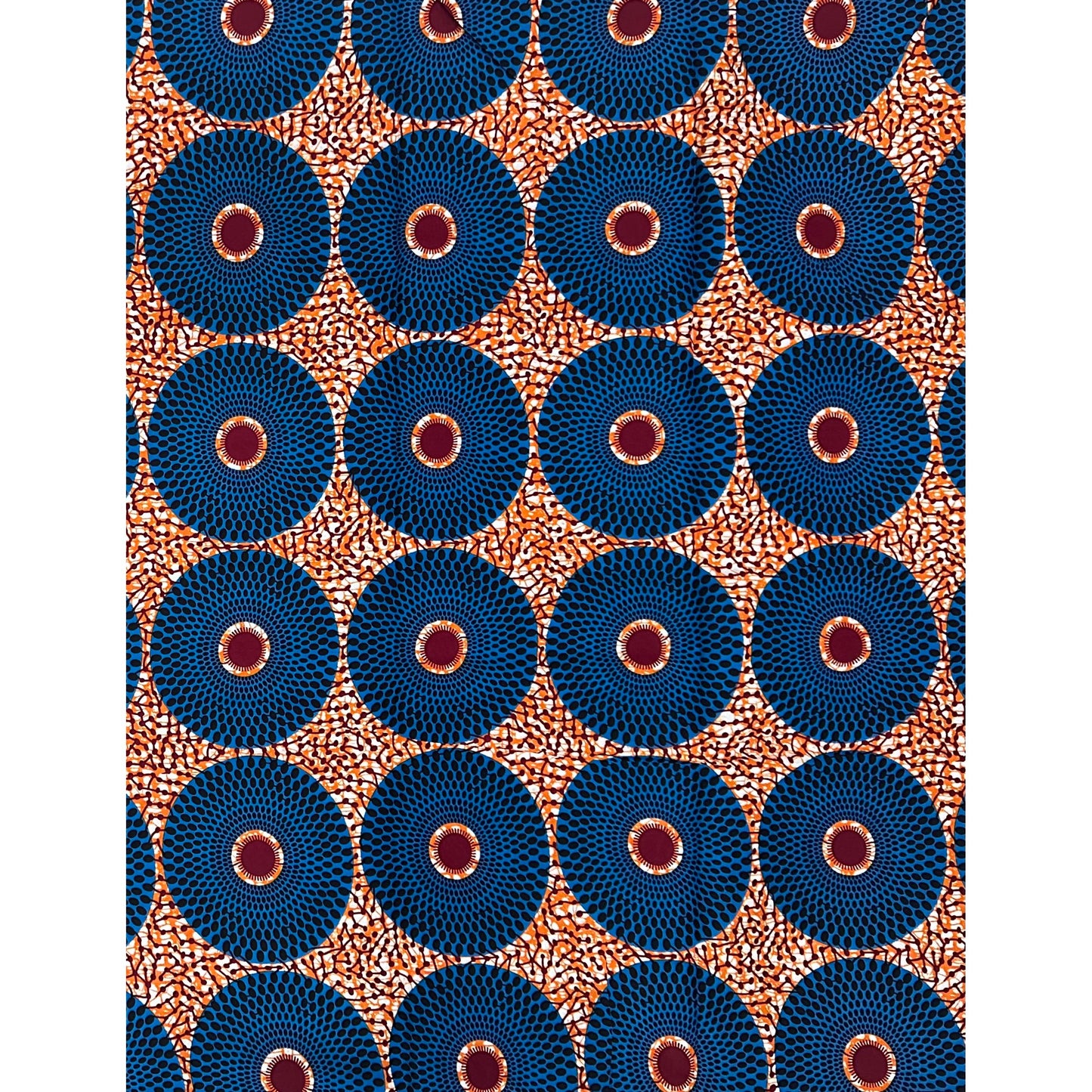 African Print Fabric/ Ankara - Blue, Orange, Brown 'Bullseye' Design, YARD or WHOLESALE
