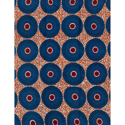 African Print Fabric/ Ankara - Blue, Orange, Brown 'Bullseye' Design, YARD or WHOLESALE