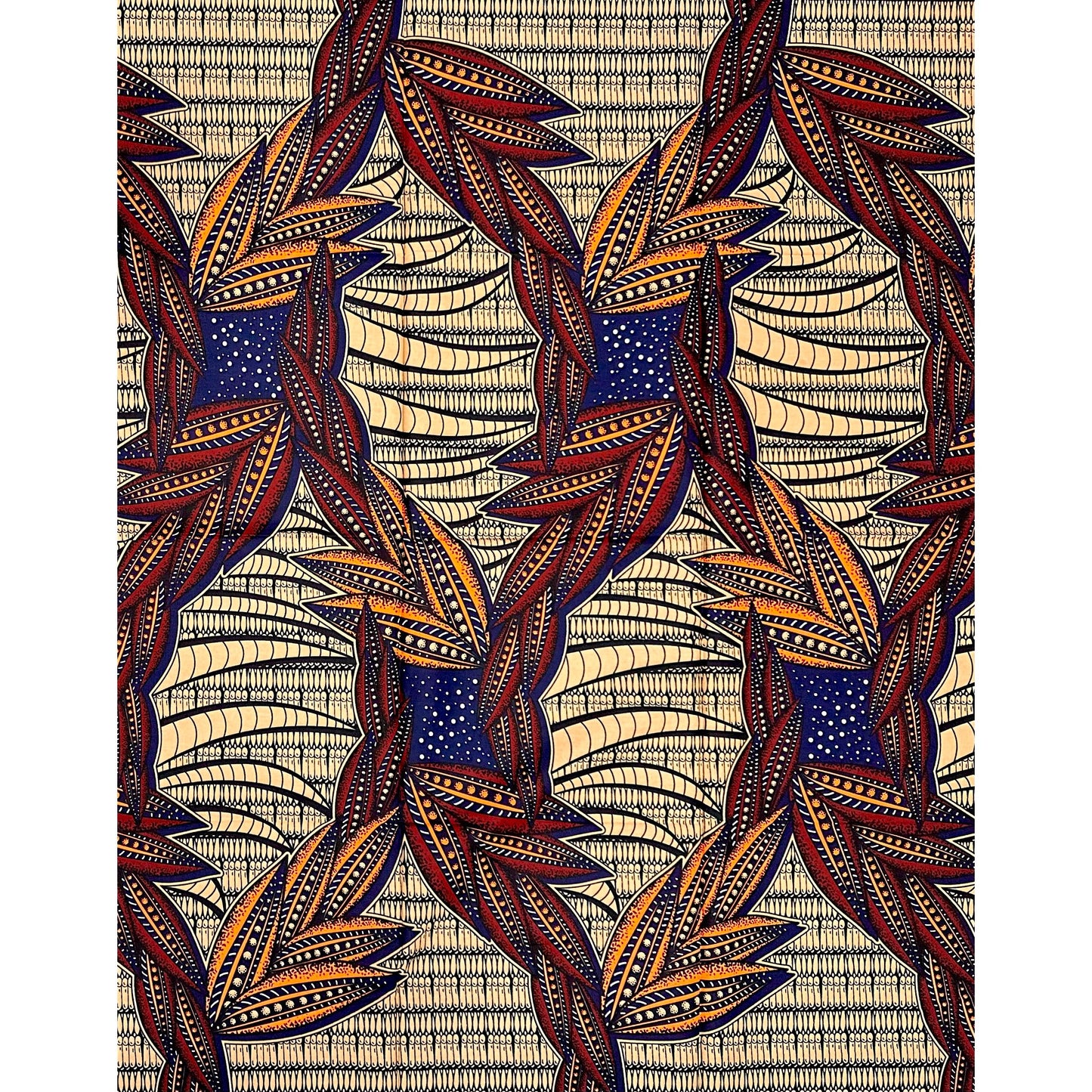 African Print Fabric/ Ankara - Orange, Brown, Navy "Baobab Testament", 1 YARD