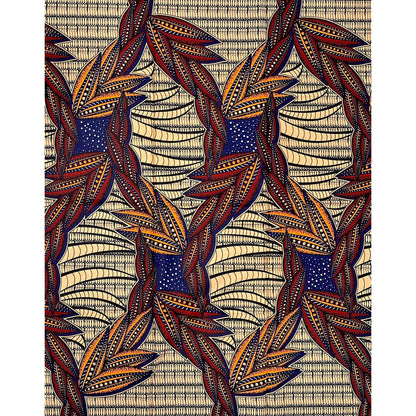 African Print Fabric/ Ankara - Orange, Brown, Navy "Baobab Testament", 1 YARD