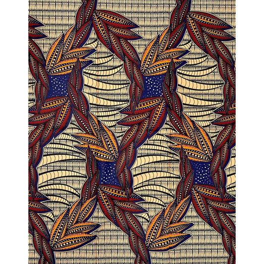 African Print Fabric/ Ankara - Orange, Brown, Navy "Baobab Testament", 1 YARD
