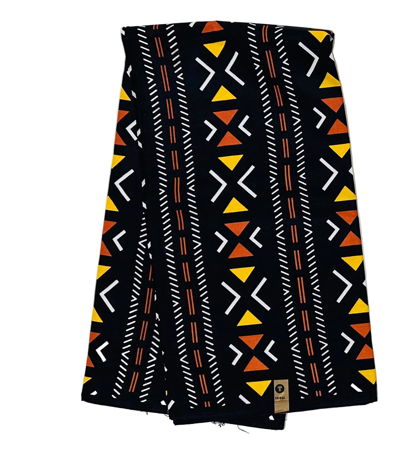 African Print Fabric/ Ankara - Black, White, Brown, Yellow 'Cross the Line' Design, YARD or WHOLESALE