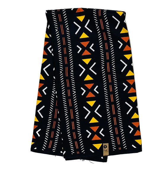 African Print Fabric/ Ankara - Black, White, Brown, Yellow 'Cross the Line' Design, YARD or WHOLESALE