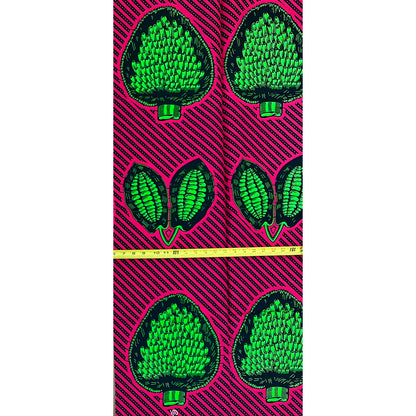 African Print Fabric/Ankara - Pink, Green, Black "Heart of Palm Fruit" Design, YARD