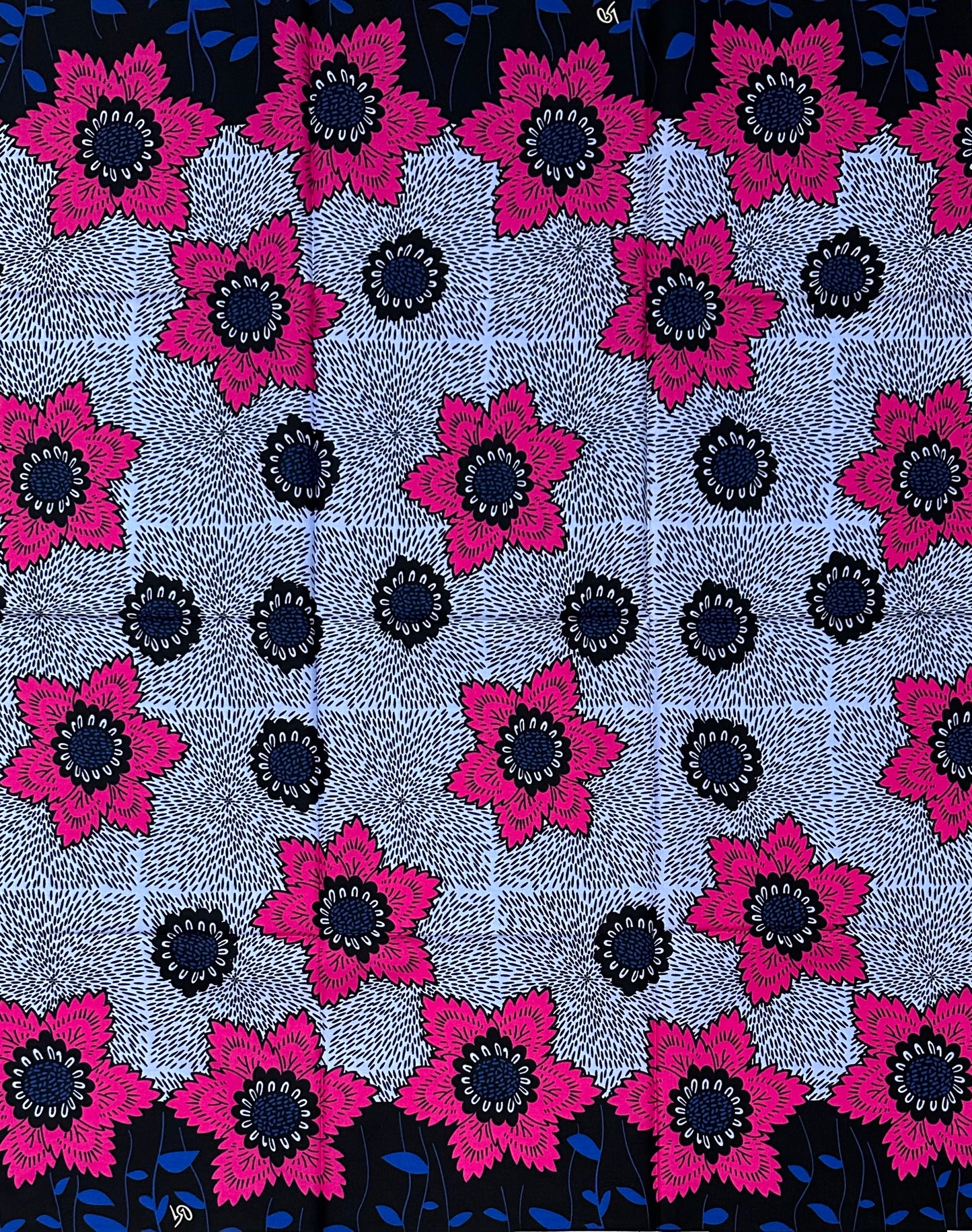 African Print Fabric/ Ankara - Blue, Periwinkle, Pink, Black 'Sweet Tea & Small Chops,’ 1 YARD