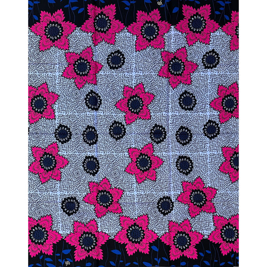African Print Fabric/ Ankara - Blue, Periwinkle, Pink, Black 'Sweet Tea & Small Chops,’ 1 YARD
