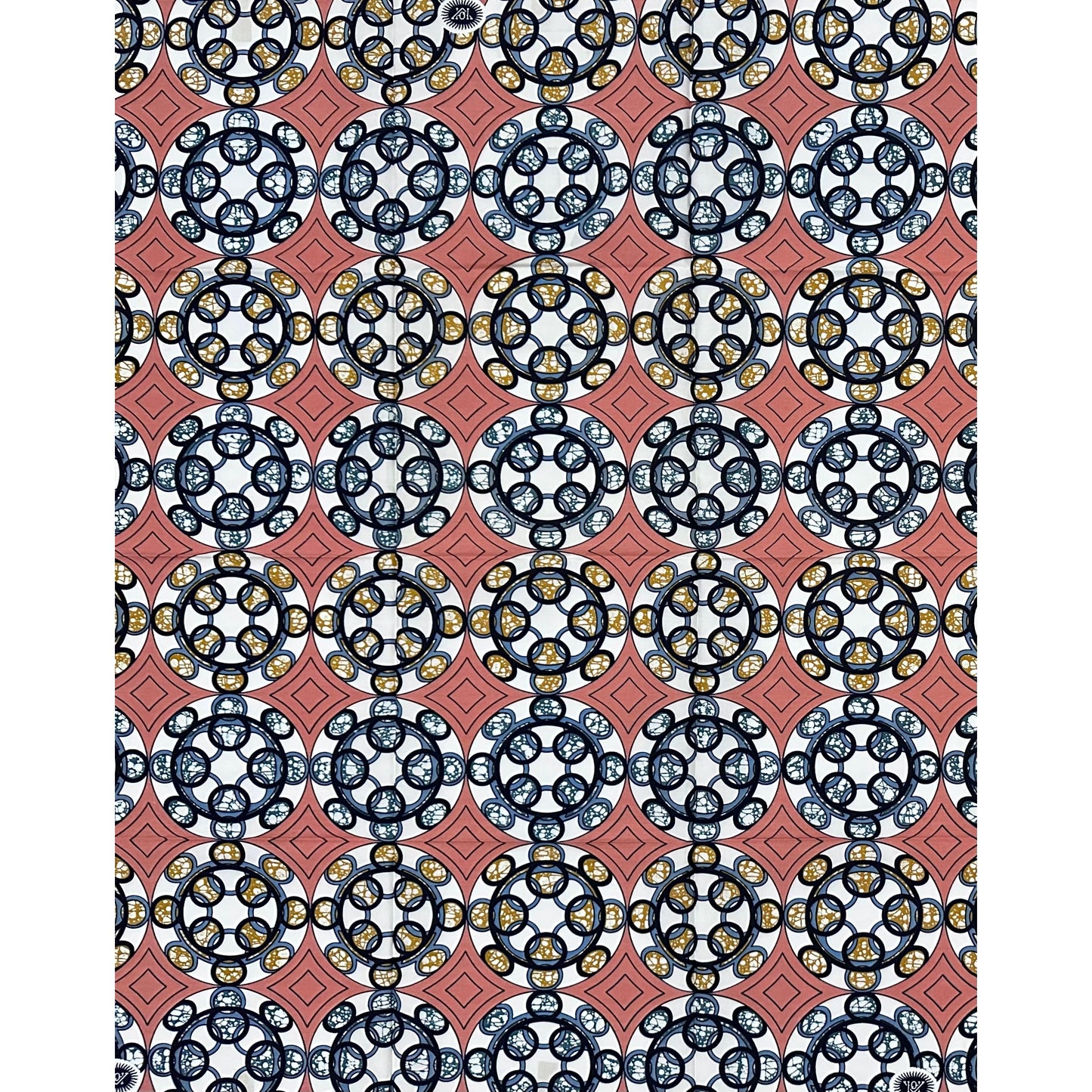 African Print Fabric/ Ankara - Pink, Gray, Navy, Brown 'Circle of Grace', 1 YARD
