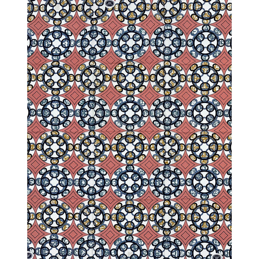 African Print Fabric/ Ankara - Pink, Gray, Navy, Brown 'Circle of Grace', 1 YARD