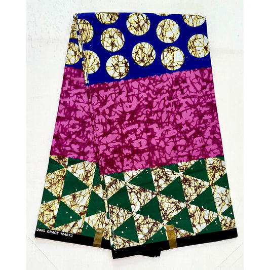 African Print Fabric/Ankara - Pink, Green, Brown, Blue ‘Buchi Bam' Design, YARD or WHOLESALE