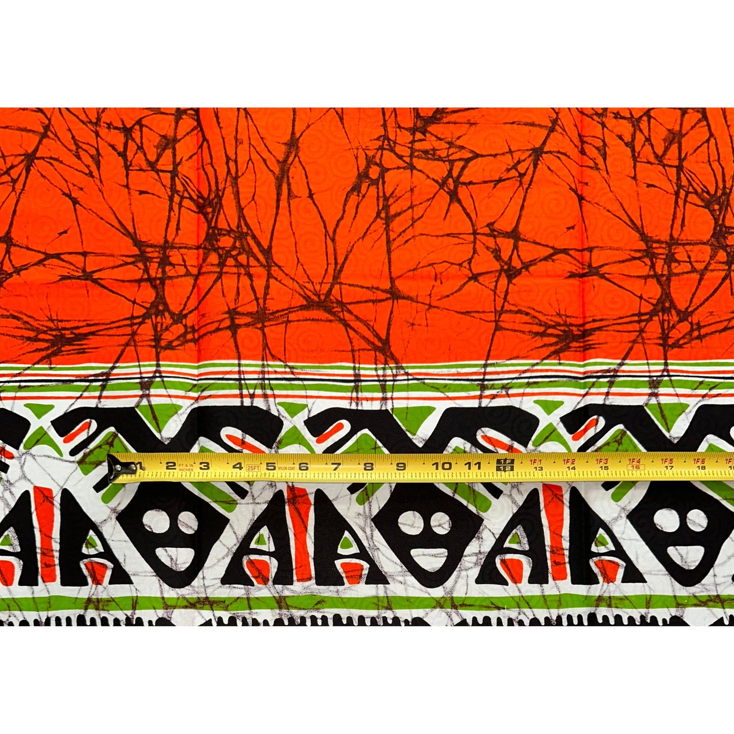 African Print Fabric/ Ankara - Orange, Green, Black 'Amai Meta' Design