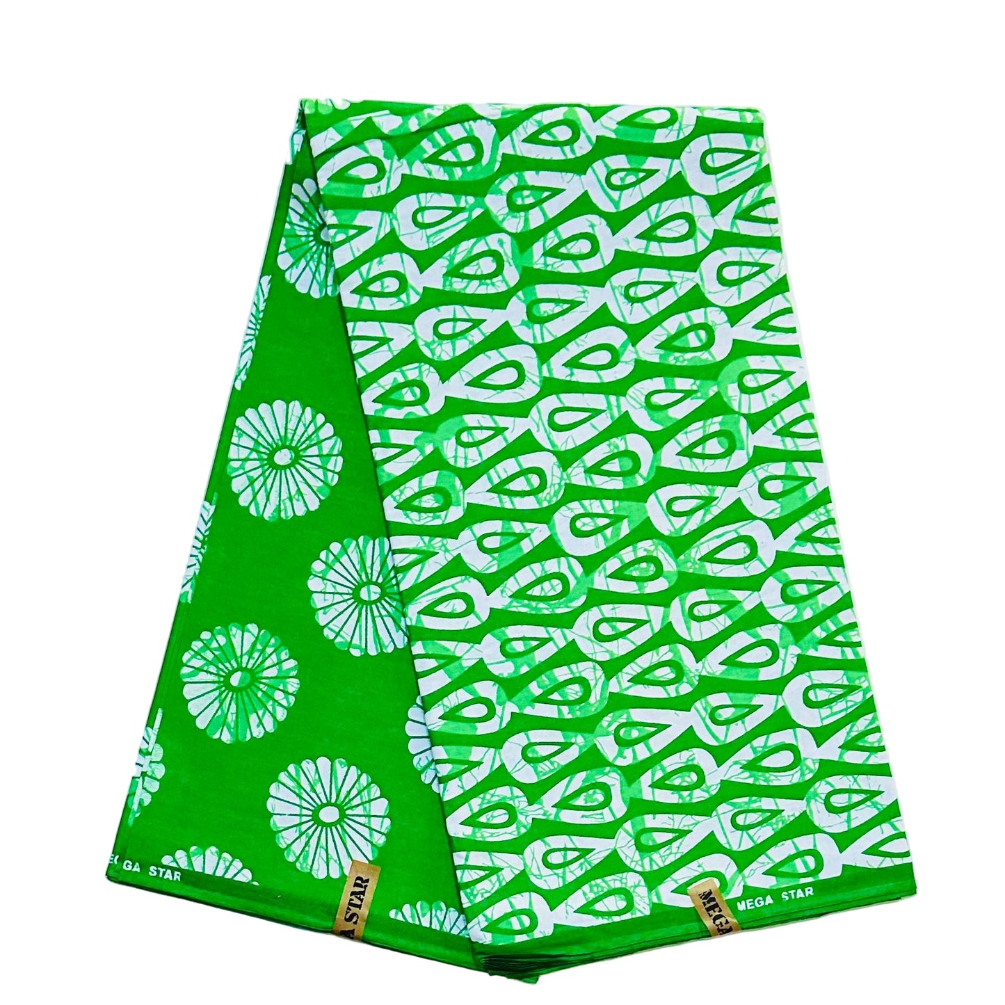 African Print Fabric/ Ankara - Green, White 'Eji’s Riddle' Design, YARD or WHOLESALE