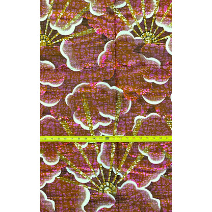 African Print Fabric/Ankara - Brown, Purple "Head in the Clouds" Design, 1 Yard