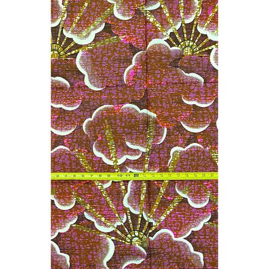 African Print Fabric/Ankara - Brown, Purple "Head in the Clouds" Design, 1 Yard