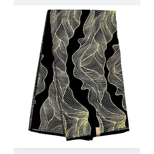 African Print Fabric/ Ankara - Black, Beige ‘Steady Whine' Design, YARD or WHOLESALE