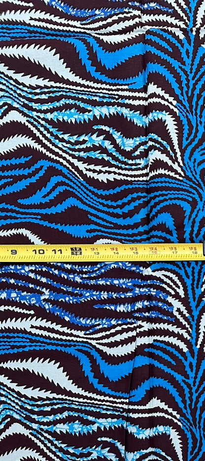 African Print Fabric/ Ankara - Blue, Gray, Brown 'Wild Current', 1 Yard