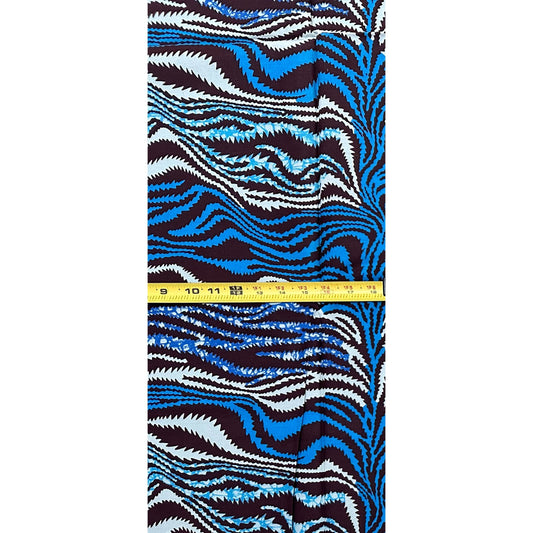 African Print Fabric/ Ankara - Blue, Gray, Brown 'Wild Current', 1 Yard