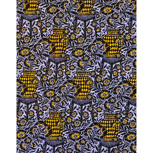 African Print Fabric/ Ankara - Orange, Purple 'Calabash Secrets' Design, 1 YARD
