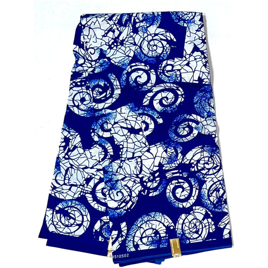 African Print Fabric/ Ankara - Blue, White 'Tide & Truth' Design, YARD or WHOLESALE