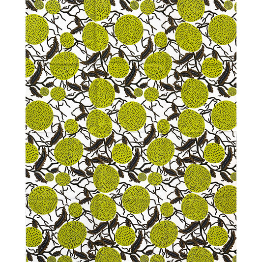 African Print Fabric/ Ankara - Green, Brown, Cream ‘Agama Sunspots' Design, 1 YARD