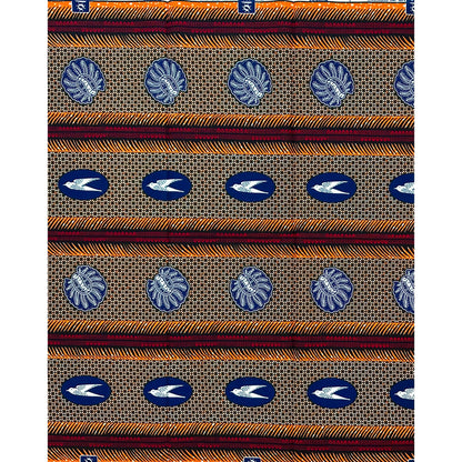 African Print Fabric/Ankara - Orange, Red, Brown, Blue "Messenger from Benin", 1 Yard