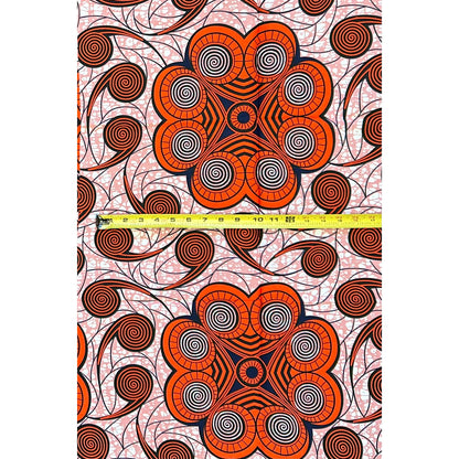 African Print Fabric/ Ankara - Orange, Pink 'Ọbara Bloom,' YARD