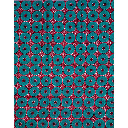African Print Fabric/ Ankara - Pink, Teal, Dark Red ‘Mini Bullseye' Design, 1 YARD