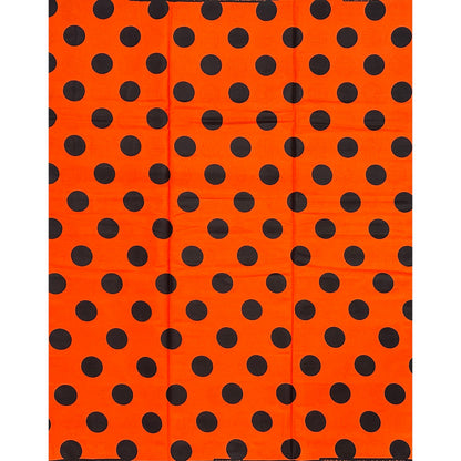 African Print Fabric/ Ankara - Orange, Black 'Dottie' Design, YARD or WHOLESALE