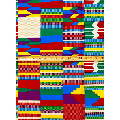 African Print Fabric/Ankara - Red, Yellow, Blue, Green, Purple "Adwumadi " Kente, 1 Yard