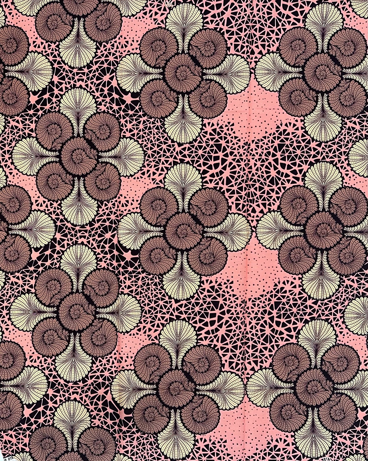 African Print Fabric/Ankara - Pink, Brown, Beige "Kano Lace" Design, 1 Yard