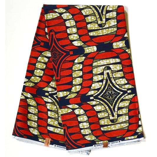 African Print Fabric/ Ankara - Rust Red, Navy, Brown 'Liberian Lynx' Design, YARD or WHOLESALE