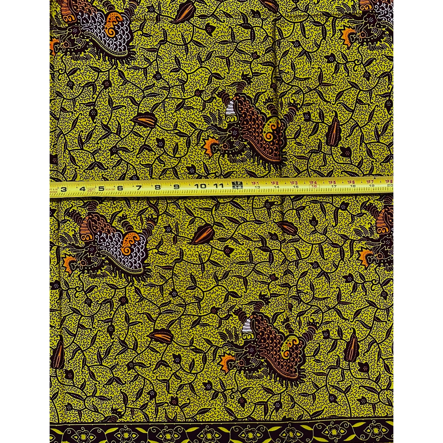 African Print Fabric/ Ankara - Olive Green, Brown, Orange 'Village Network,’ 1 YARD