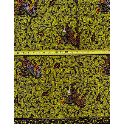 African Print Fabric/ Ankara - Olive Green, Brown, Orange 'Village Network,’ 1 YARD