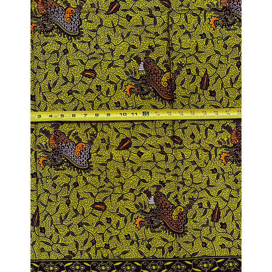 African Print Fabric/ Ankara - Olive Green, Brown, Orange 'Village Network,’ 1 YARD