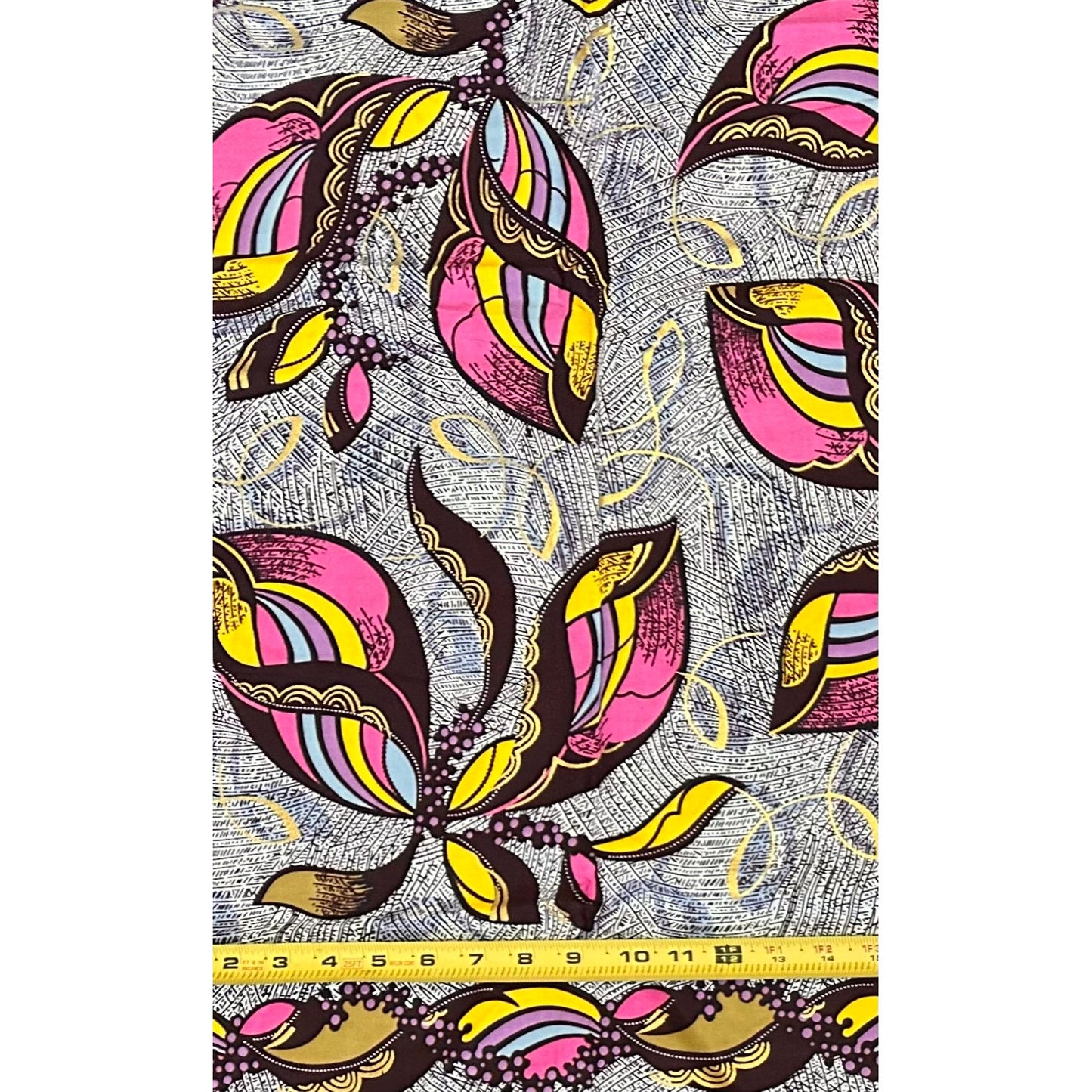 African Print Fabric/ Ankara - Pink, Yellow, Purple, Cream, Brown, Shimmering Gold 'Everyday Grace’, Yard or Wholesale