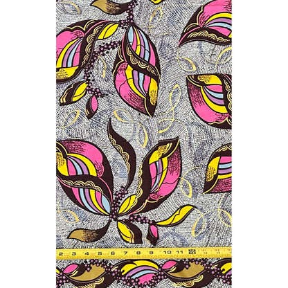 African Print Fabric/ Ankara - Pink, Yellow, Purple, Cream, Brown, Shimmering Gold 'Everyday Grace’, Yard or Wholesale