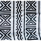 African Print, Satin Fabric- Black, White "Nima", Yard or Wholesale