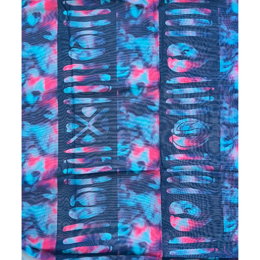 African Print, Chiffon Fabric - Blue, Pink, Purple "Riya", ~2 Yards