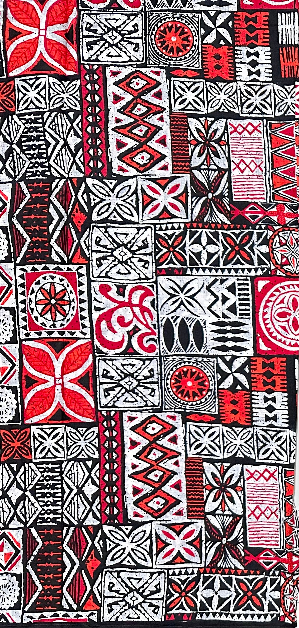 African Print Fabric/ Ankara - Red, Orange, Black, White 'Nsibidi House’, YARD or WHOLESALE
